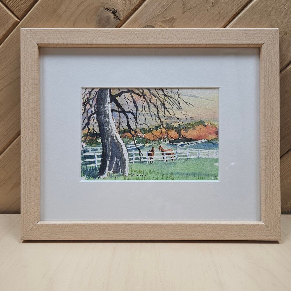 Rare Find Original Watercolor Painting Mike Stoecklein Landscape Horses Framed